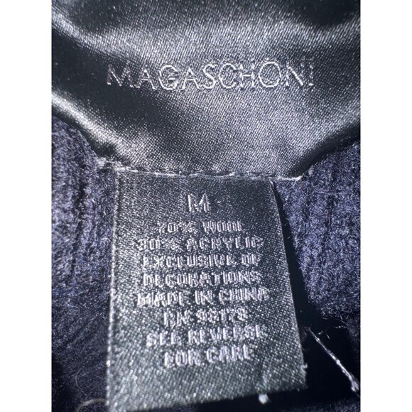 2/$30 Magaschoni Sweater M Black Wool & Nylon Ribbed Padded Shoulders & Elbows - Picture 4 of 13